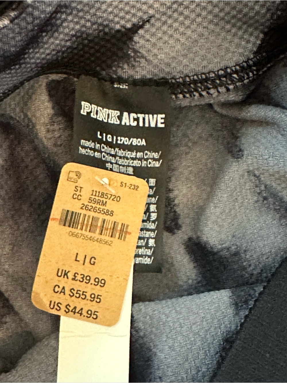 PINK Black & Gray Tie-Dye Leggings - Picture 3 of 3